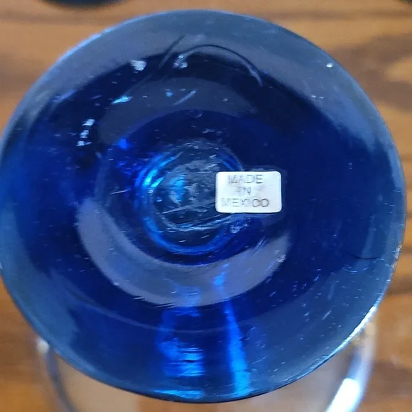 Handblown, Made In Mexico Cobalt Blue Rim Margarita Glass Set - Picture 5 of 6